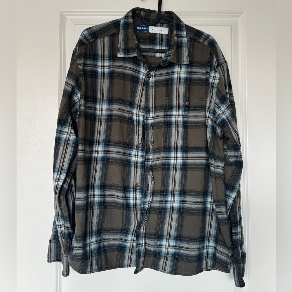 Old Navy Olive/Blue Plaid Shirt